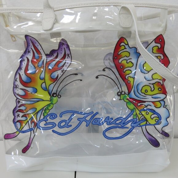 Ed Hardy Purple Butterfly Graphic Clear Tote Bag - Picture 2 of 5